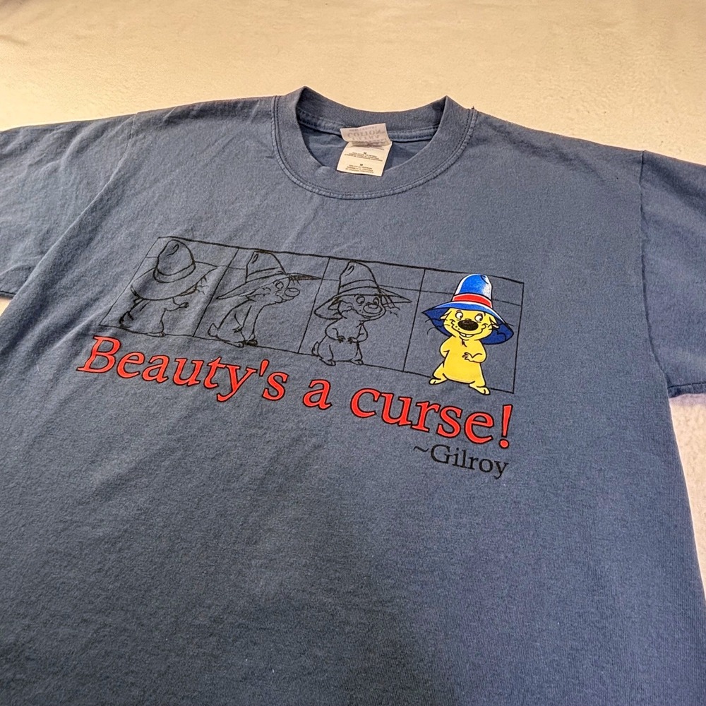Gildan Little Dogs on the Prairie Gilroy Beauty's a Curse Blue Graphic T-Shirt M